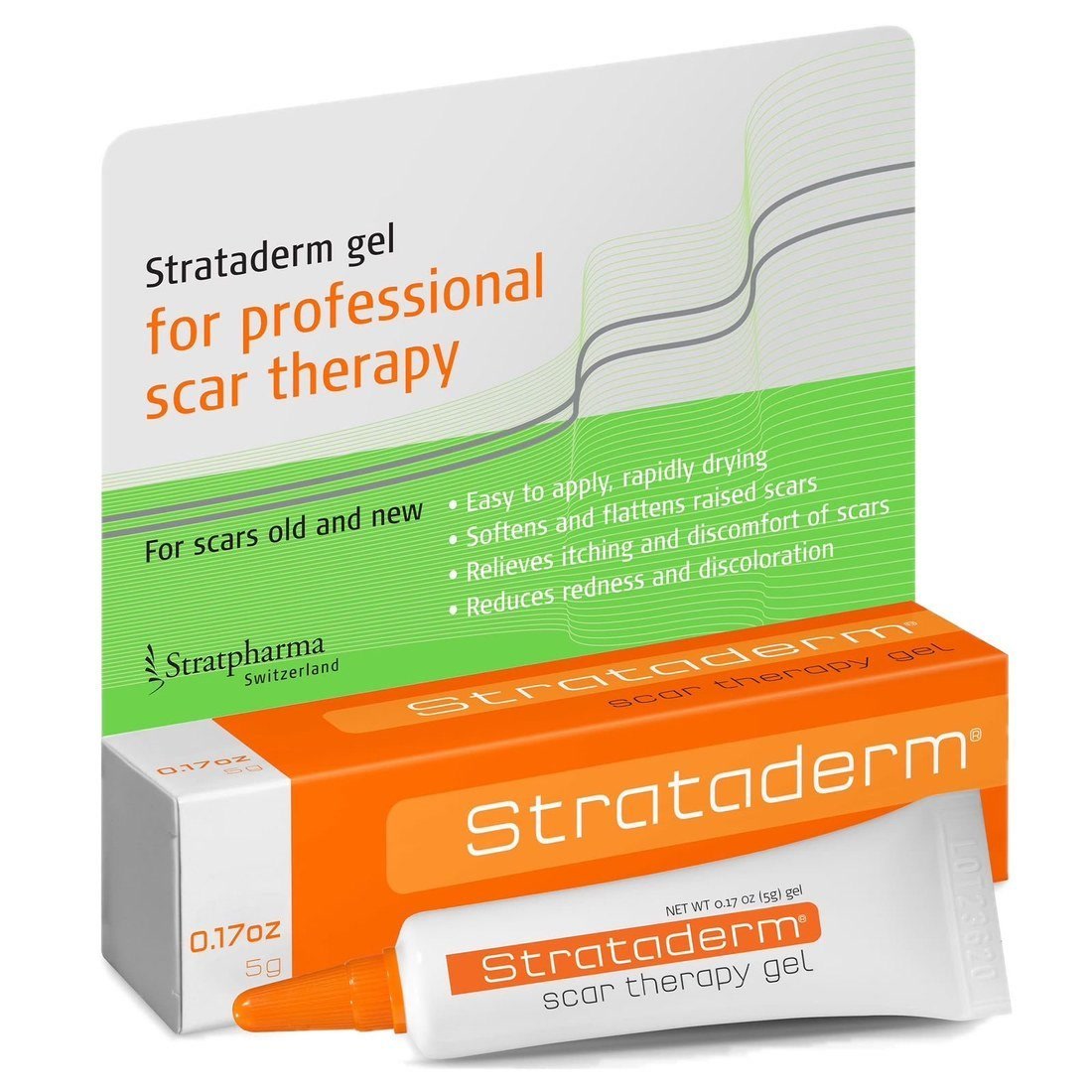 Caixa e bisnaga do gel Strataderm da Stratpharma